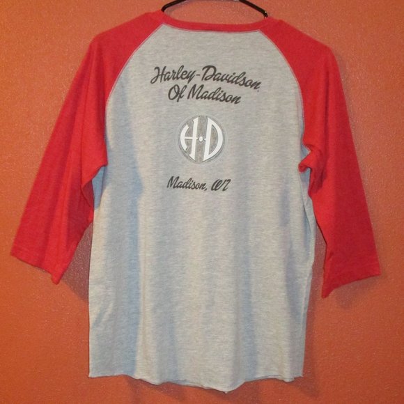Harley Davidson Woman Large Gray Red White Black Motorcycle Dealership Shirt - Picture 3 of 5
